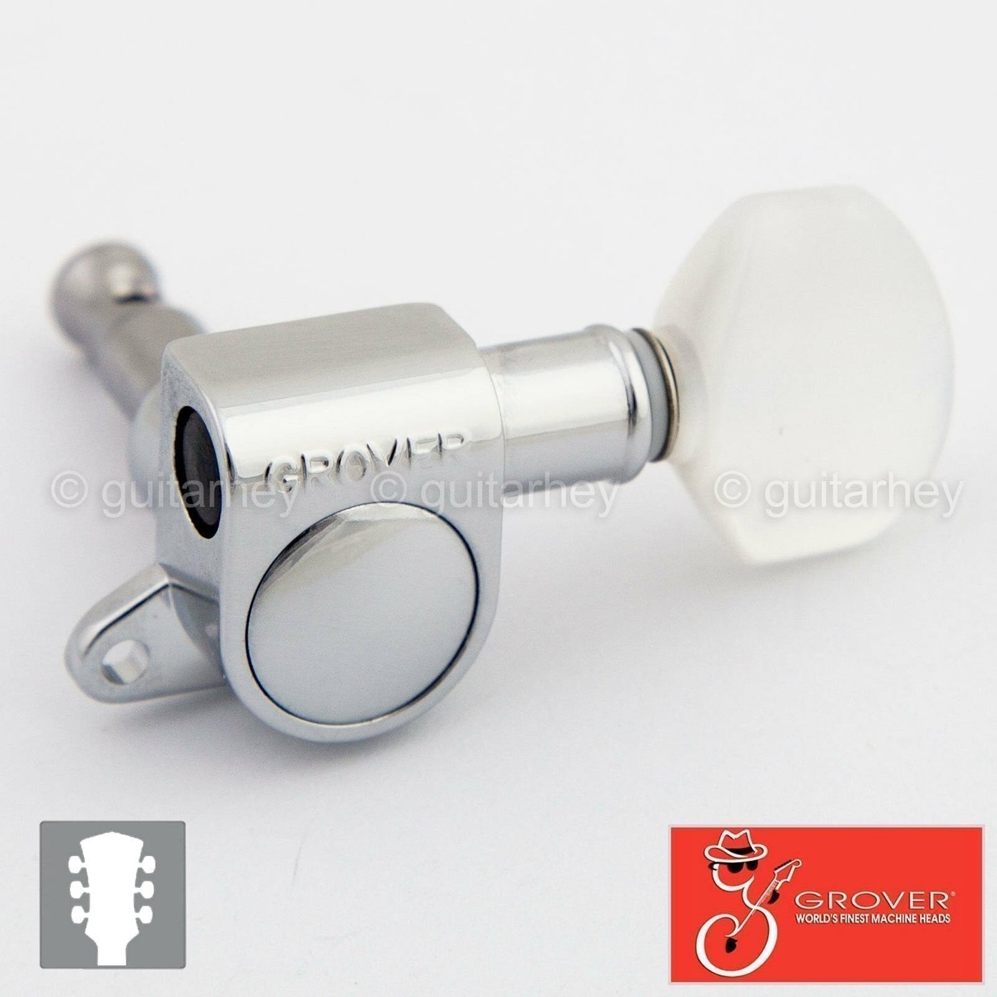 NEW Grover 205C Mini Rotomatic L3+R3 Tuners WHITE PEARLOID Buttons 3x3 - CHROME