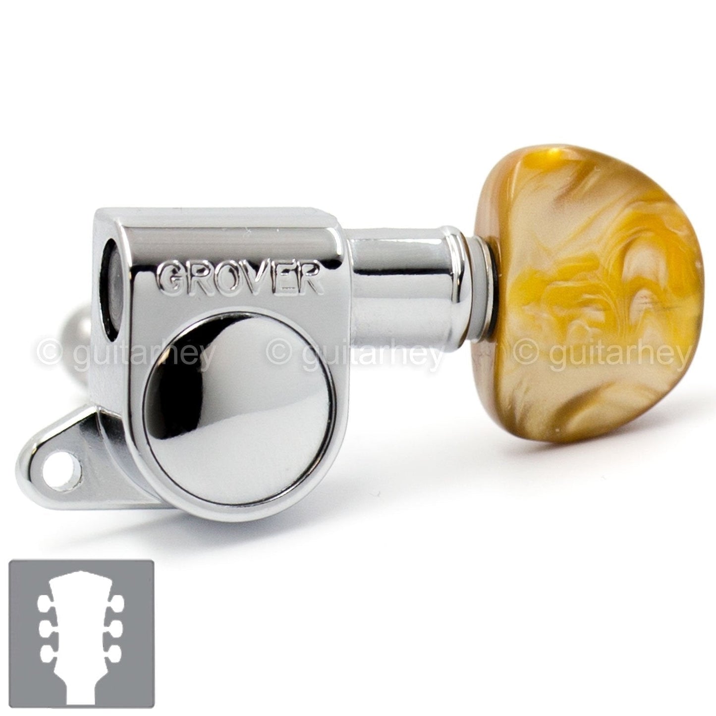 NEW Grover 205C Mini Rotomatic L3+R3 Tuners SET w/ AMBER Buttons 3x3 - CHROME