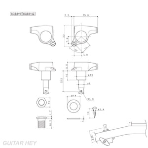 NEW Gotoh SGS510-L5 Set L3+R3 - Super Machine Large Buttons 3x3 w/ screws - GOLD