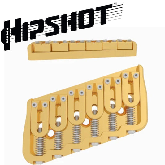 USA Hipshot 6 String Multi-Scale Fixed Guitar Bridge 18° Angle .175" Floor GOLD