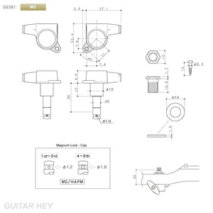 NEW Gotoh SG381-P8 MG MAGNUM LOCK Locking Key Set 6 in line Tuner - GOLD