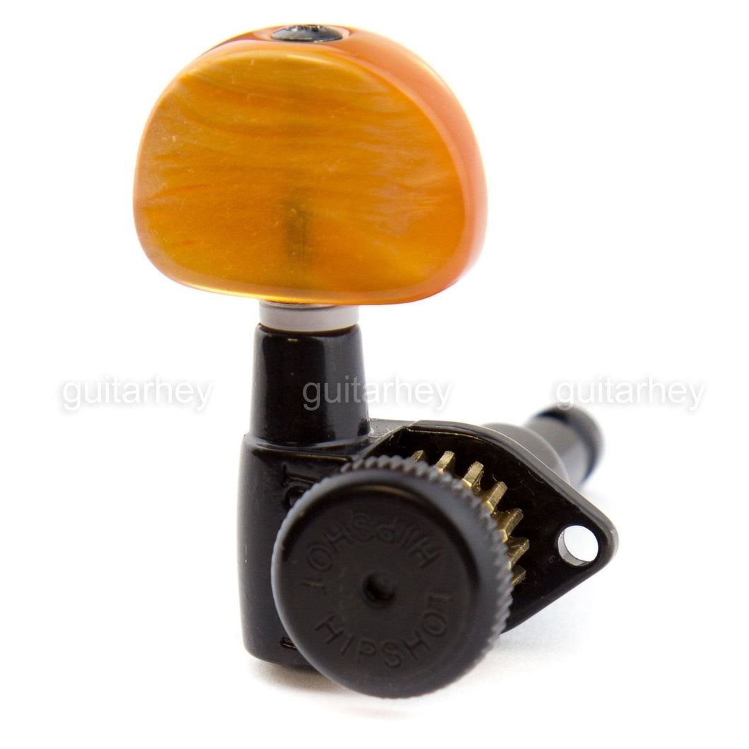 NEW Hipshot Grip-Lock Open-Gear TUNERS w Large AMBER Buttons A02 Set 3x3 - BLACK