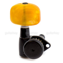 Load image into Gallery viewer, NEW Hipshot Grip-Lock Open-Gear TUNERS w Large AMBER Buttons A01 Set 3x3 - BLACK