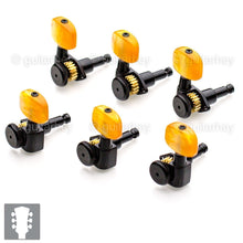 Load image into Gallery viewer, NEW Hipshot Grip-Lock Open-Gear TUNERS w Large AMBER Buttons A01 Set 3x3 - BLACK