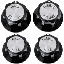 Load image into Gallery viewer, NEW (4) Knobs RICKENBACKER Style Black/Silver Bass/Guitar Press-Fit Metric 6MM