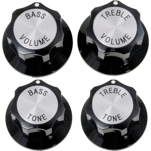 NEW (4) Knobs RICKENBACKER Style Black/Silver Bass/Guitar Press-Fit Metric 6MM