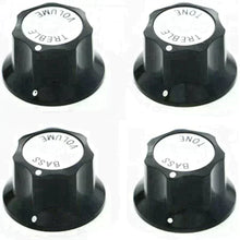 Load image into Gallery viewer, NEW (4) Knobs RICKENBACKER Style Black/Silver Bass/Guitar Press-Fit Metric 6MM