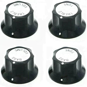 NEW (4) Knobs RICKENBACKER Style Black/Silver Bass/Guitar Press-Fit Metric 6MM