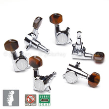 Carregar imagem no visualizador da galeria, NEW Gotoh SG381 TORTOISE Buttons 6 In-Line Sealed Mini Tuning Keys 16:1 - CHROME