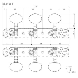 Gotoh 35G1600-1W Classical Guitar Tuning Machine Heads w/ Screws - FINISH GOLD