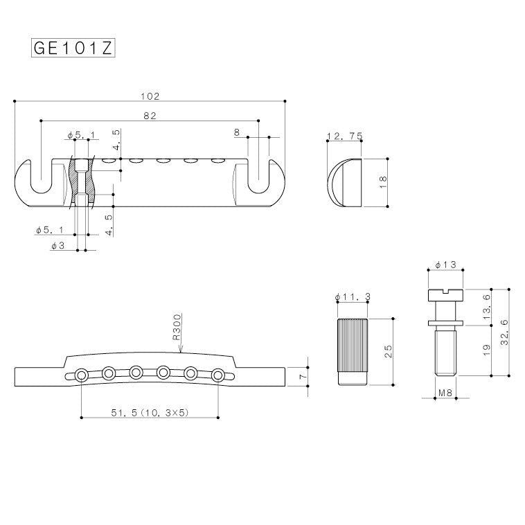 Gotoh GE101Z Zinc Diecast Tailpiece w/ Metric Studs for Import Guitars - CHROME