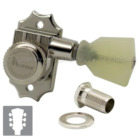 NEW Kluson Revolution Locking Tuners Pearloid Keystone Buttons 3x3 Set - NICKEL
