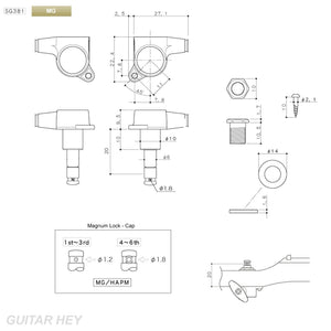 BRAND NEW Gotoh SG381-P8 MG MAGNUM LOCK Locking Key Set 6 in line Tuner - BLACK