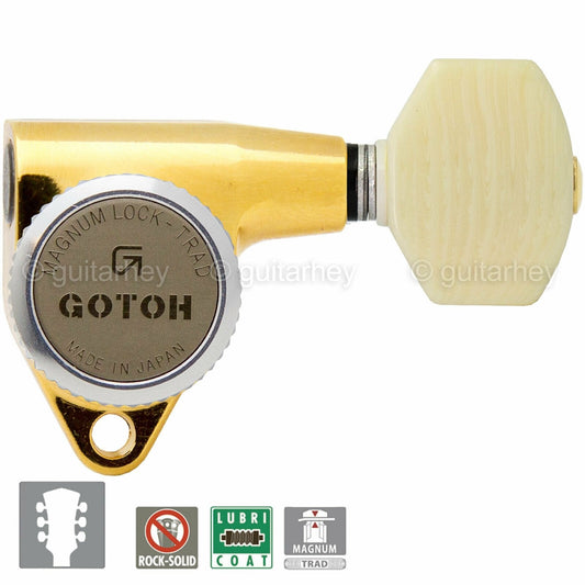 NEW Gotoh SG301-M07 MGT L3+R3 LOCKING Tuners w/ Small IVORY Buttons 3x3 - GOLD