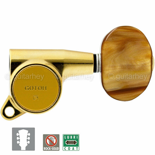 NEW Gotoh SG381-P2 Guitar Tuning L3+R3 LARGE AMBER Buttons Keys Set 3x3 - GOLD
