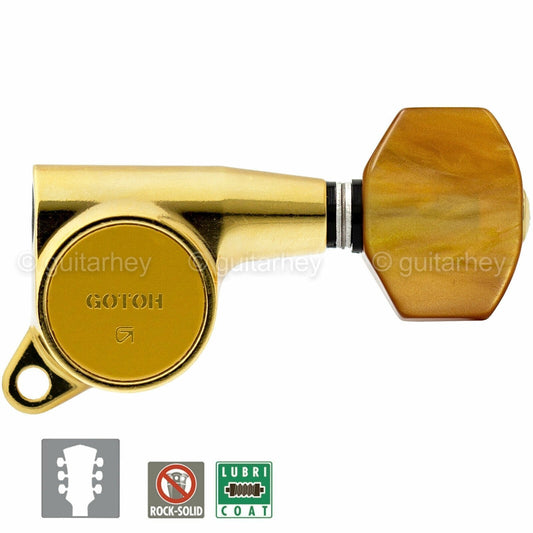 NEW Gotoh SG381-P8 Guitar Tuning L3+R3 SMALL AMBER Buttons Keys Set 3x3 - GOLD