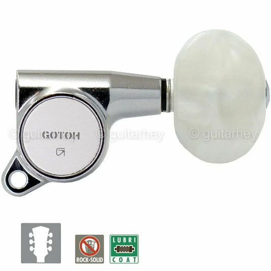 NEW Gotoh SG381-P1 Guitar Tuning L3+R3 LARGE PEARL Buttons Keys Set 3x3 - CHROME