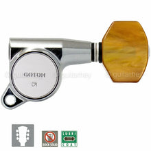 Load image into Gallery viewer, NEW Gotoh SG381-P8 Guitar Tuning L3+R3 SMALL AMBER Buttons Keys Set 3x3 - CHROME