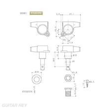 Load image into Gallery viewer, NEW Gotoh SG381-P8 Guitar Tuning L3+R3 SMALL AMBER Buttons Keys Set 3x3 - CHROME