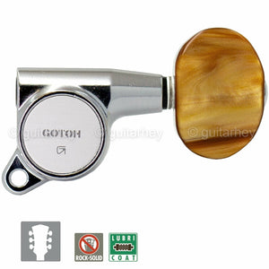 NEW Gotoh SG381-P2 Guitar Tuning L3+R3 LARGE AMBER Buttons Keys Set 3x3 - CHROME