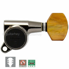 Load image into Gallery viewer, NEW Gotoh SG381-P8 Guitar Tuning L3+R3 SMALL AMBER Buttons 3x3 - COSMO BLACK