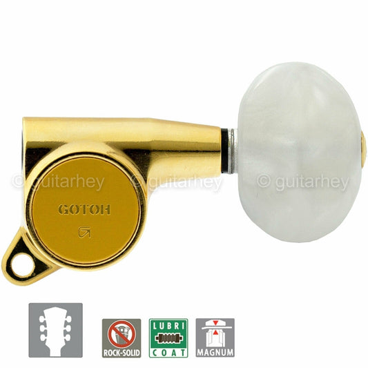 NEW Gotoh SG381-P1 MG Locking Tuners L3+R3 LARGE PEARL Buttons Tuning 3x3 - GOLD