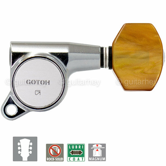 NEW Gotoh SG381-P8 MG Locking Tuners L3+R3 SMALL AMBER Buttons 3x3 - CHROME
