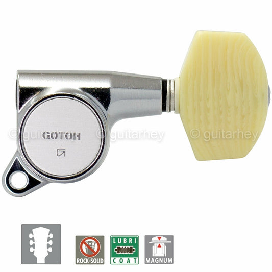 NEW Gotoh SG381-M01 MG Locking Tuners L3+R3 LARGE IVORY Buttons 3x3 - CHROME