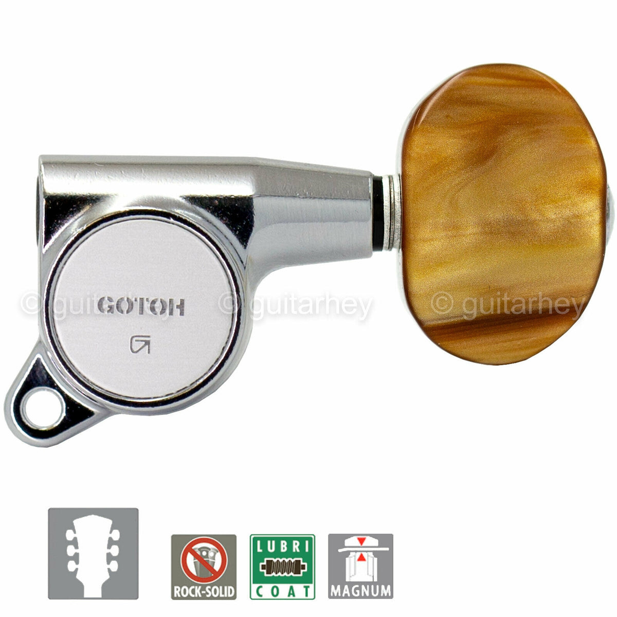 NEW Gotoh SG381-P2 MG Locking Tuners L3+R3 LARGE AMBER Buttons 3x3 - CHROME