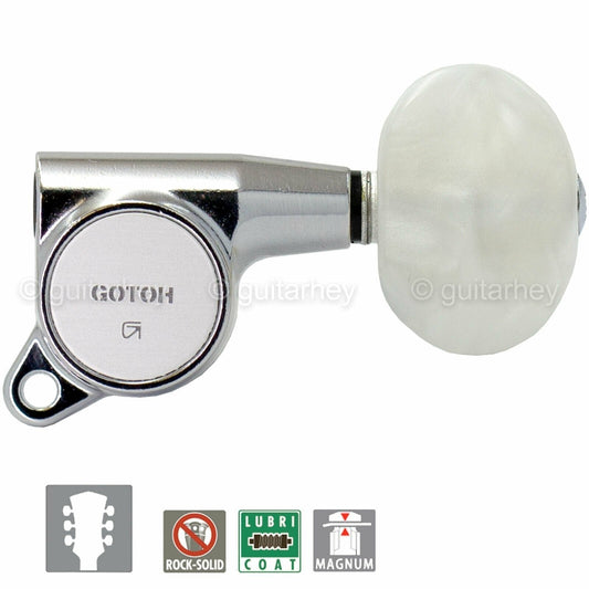 NEW Gotoh SG381-P1 MG Locking Tuners L3+R3 LARGE PEARL Buttons 3x3 - CHROME
