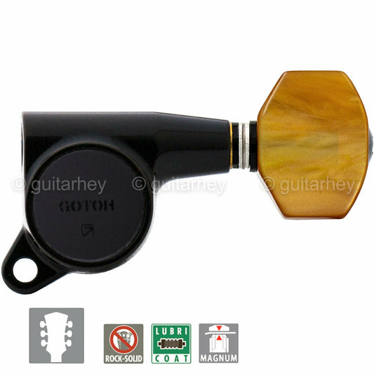 NEW Gotoh SG381-P8 MG Locking Tuners Set L3+R3 SMALL AMBER Buttons 3x3 - BLACK