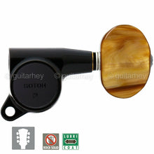 Load image into Gallery viewer, NEW Gotoh SG381-P2 Guitar Tuning Set L3+R3 LARGE AMBER Buttons 3x3 - BLACK