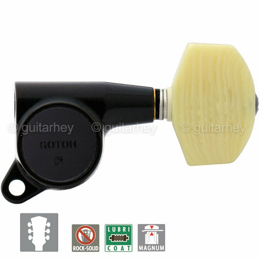 NEW Gotoh SG381-M01 MG Locking Tuners Set L3+R3 LARGE IVORY Buttons 3x3 - BLACK