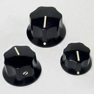 NEW Set of 3 Control Knobs for Fender American Jazz Bass with SET SCREW - BLACK