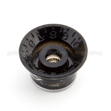 Load image into Gallery viewer, NEW (2) VOLUME Bell Top Hat Knobs Gibson® Style Black, Silver plate Metric Size