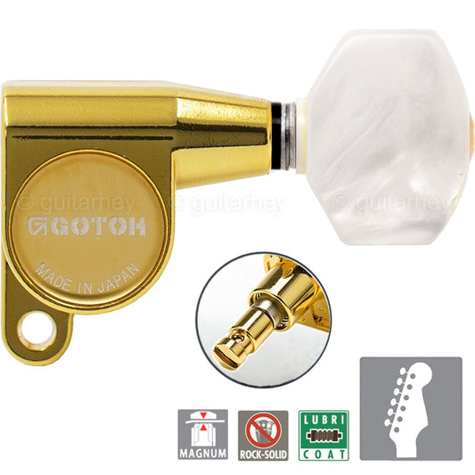NEW Gotoh SG360 MG Magnum Locking Set 6 in line Tuners PEARLOID Buttons - GOLD