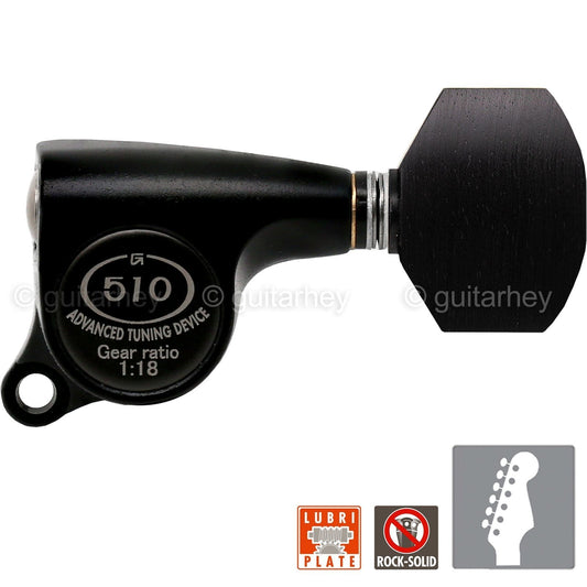 NEW Gotoh SGS510Z-EN07 6 in Line Set Mini Tuners EBONY Buttons 18:1 BLACK SATIN