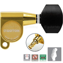 Load image into Gallery viewer, NEW Gotoh SG360-EN07 MG Locking Tuners Set 6 in line w/ EBONY Buttons - GOLD