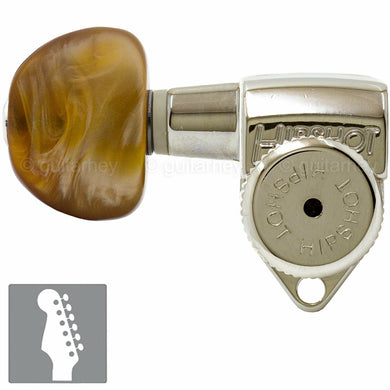 Hipshot LOCKING Tuners 6 in line Non-Staggered SMALL AMBER LEFT-HANDED - NICKEL