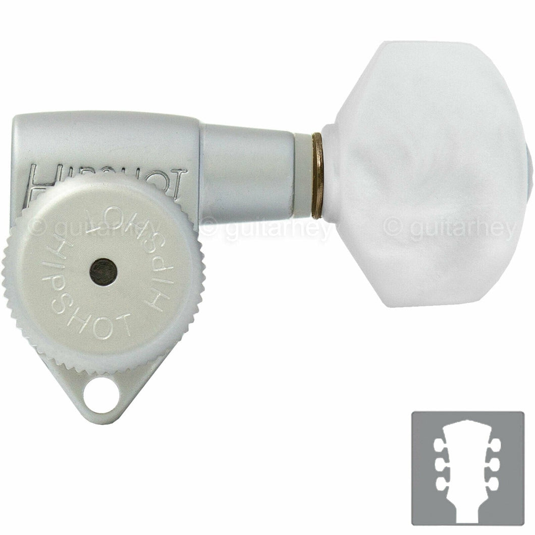 NEW Hipshot Grip-Lock Open-Gear LOCKING Tuners w/ PEARLOID Buttons 3x3 - SATIN