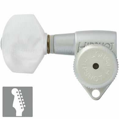 Hipshot LOCKING Keys 6 in line Non-Staggered PEARLOID Buttons LEFT-Handed SATIN