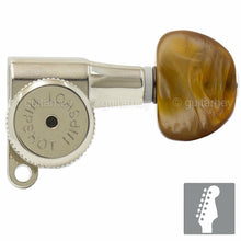 Load image into Gallery viewer, NEW Hipshot 6-in-Line LOCKING Tuners SET w/ AMBER Buttons Non-Staggered - NICKEL