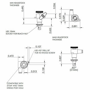 NEW Hipshot 6-in-Line LOCKING Tuners SET w/ SMALL Buttons Non-Staggered - NICKEL