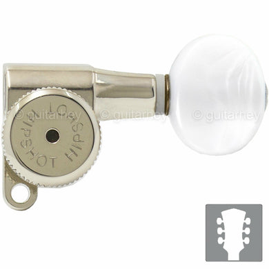 NEW Hipshot L3+R3 LOCKING Mini Tuners SET w/ OVAL PEARLOID Buttons 3x3 - NICKEL