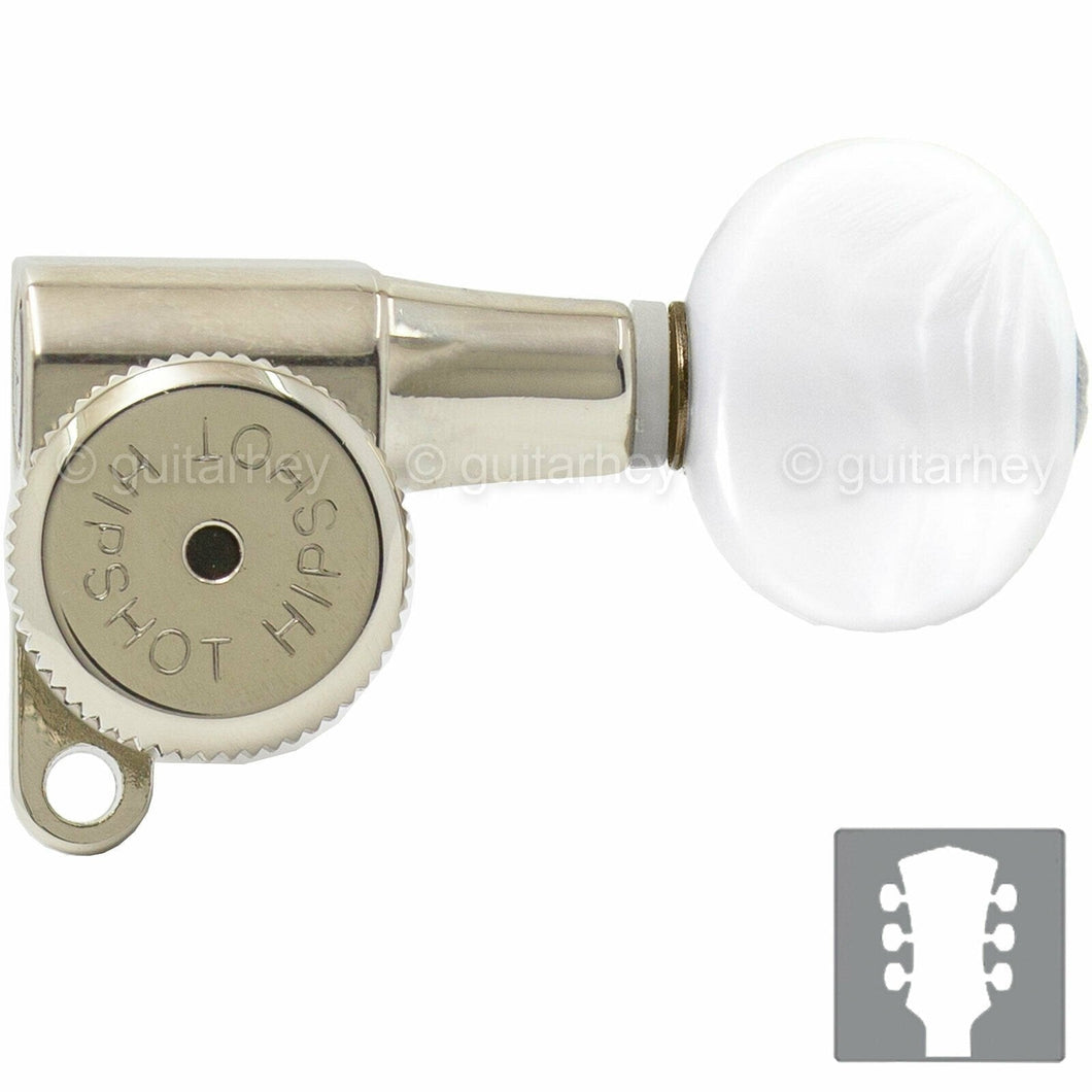 NEW Hipshot L3+R3 LOCKING Mini Tuners SET w/ OVAL PEARLOID Buttons 3x3 - NICKEL