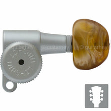 Load image into Gallery viewer, NEW Hipshot Mini LOCKING Tuners SET w/ SMALL AMBER Buttons 3x3 - SATIN CHROME