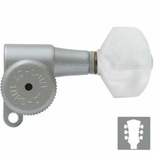 Load image into Gallery viewer, NEW Hipshot Mini LOCKING Tuners SET w/ SMALL PEARLOID Buttons 3x3 - SATIN CHROME