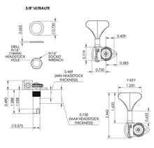 Load image into Gallery viewer, NEW USA Hipshot USA HB6 3/8&quot; Ultralite® Bass Tuning L3+R2 - Y Key 3x2 SET, BLACK