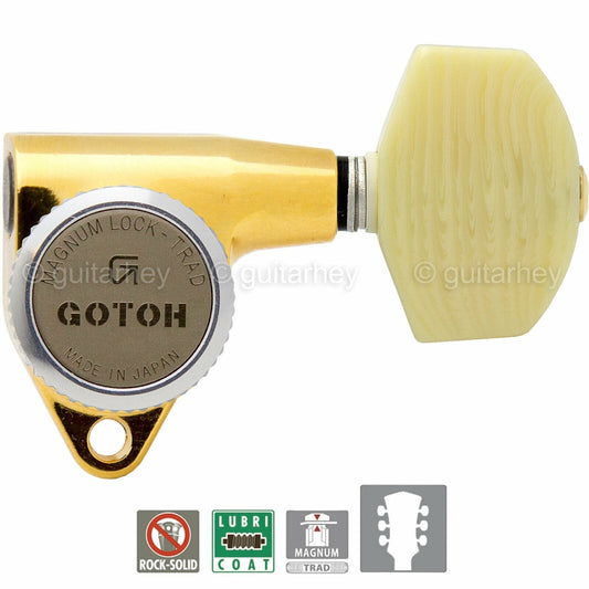 NEW Gotoh SG301-M01 MGT L3+R3 LOCKING Tuners w/ Large IVORY Buttons 3x3 - GOLD