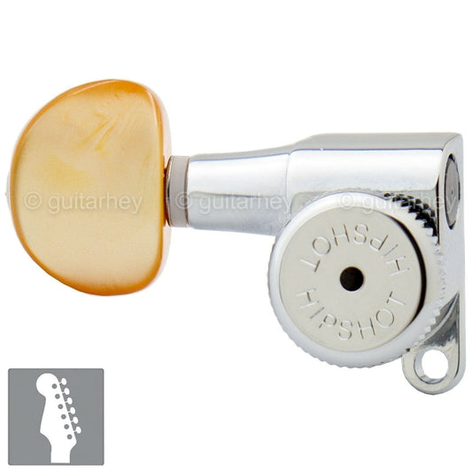 NEW Hipshot 6-in-Line LEFT-HANDED STAGGERED Mini Locking AMBER Buttons - CHROME